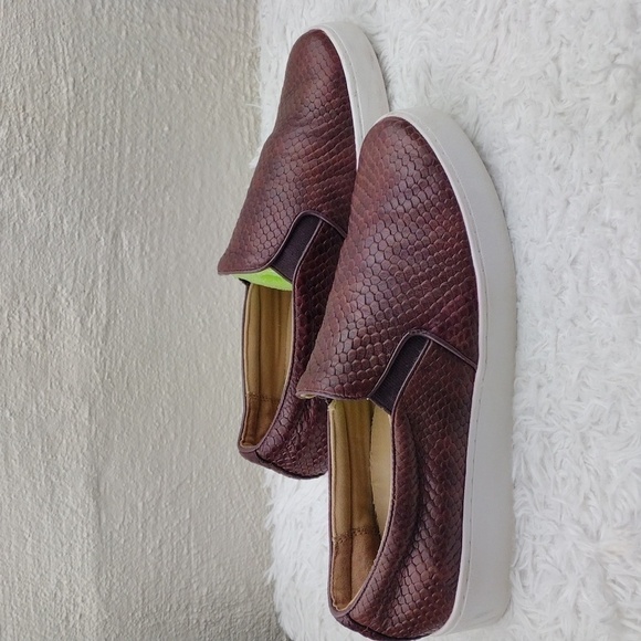 Vionic Midi Burgundy Snakeskin Leather Round Toe Platform Slip On Loafer Shoe - Picture 4 of 16
